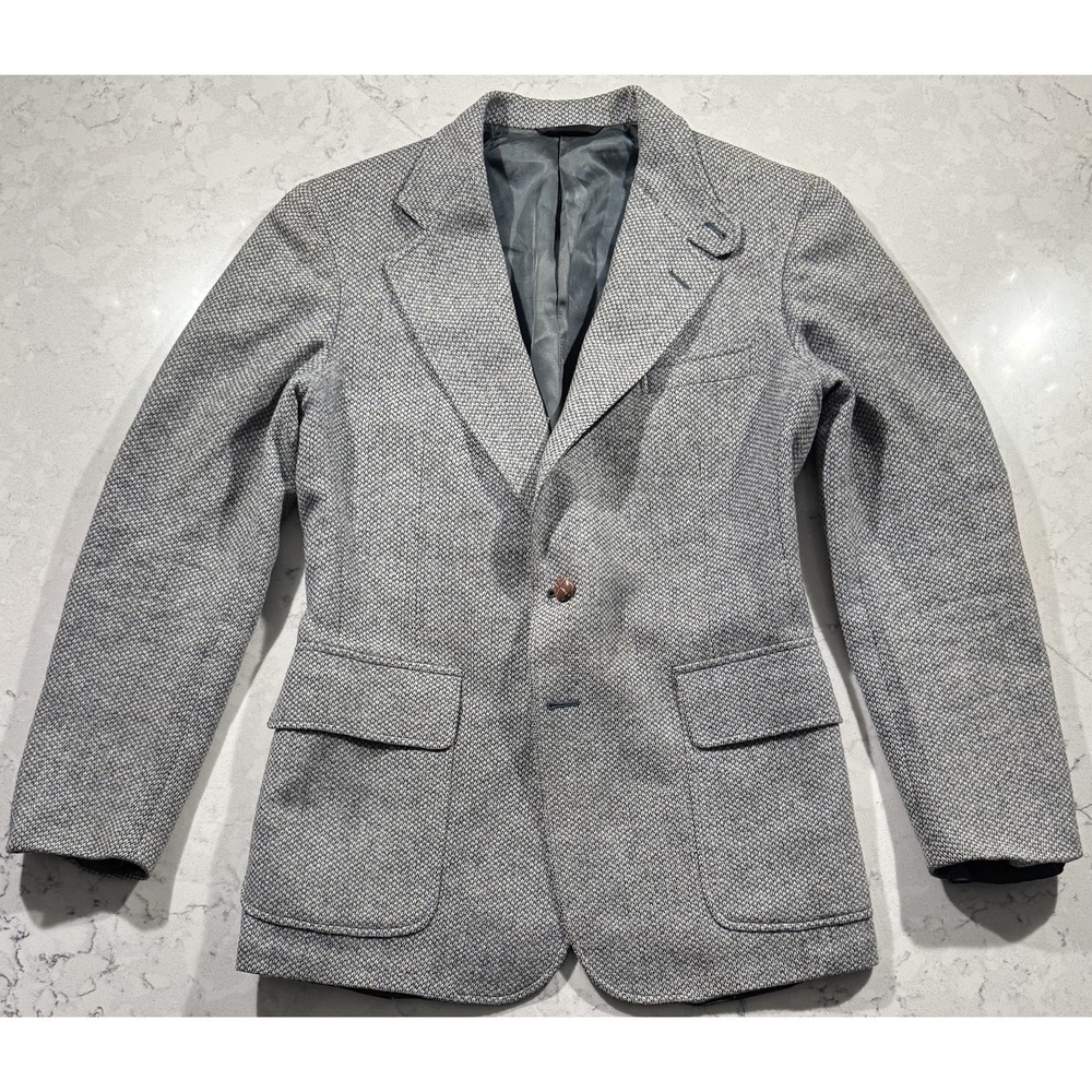 VTG 70s Cricketeer Tweed Sport Coat Mens 40R Gray American Way Wool Herringbone